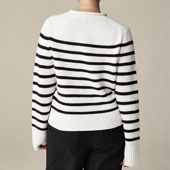 J. CREW Heritage Cotton Rollneck Sweater Stripe Ivory Black Small NWT - Picture 2 of 9